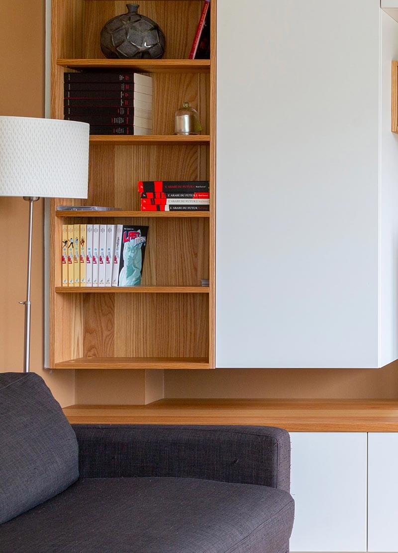 meuble tv bibliotheque bois blanc partie haute - meubles sur mesure