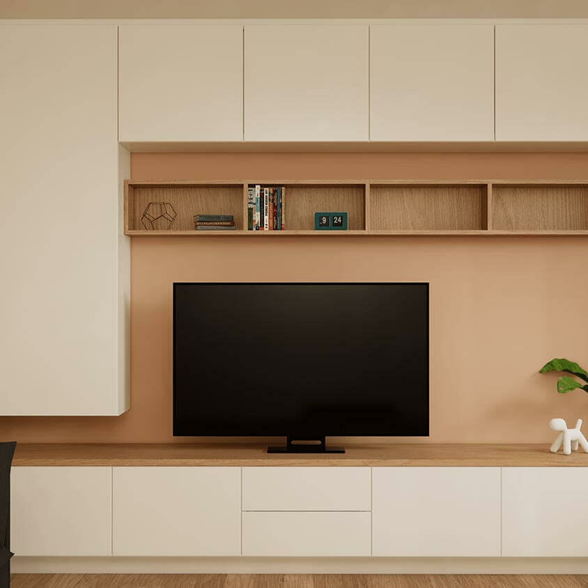 meuble tv sur mesure blanc bois rendu 3d - meubles sur mesure