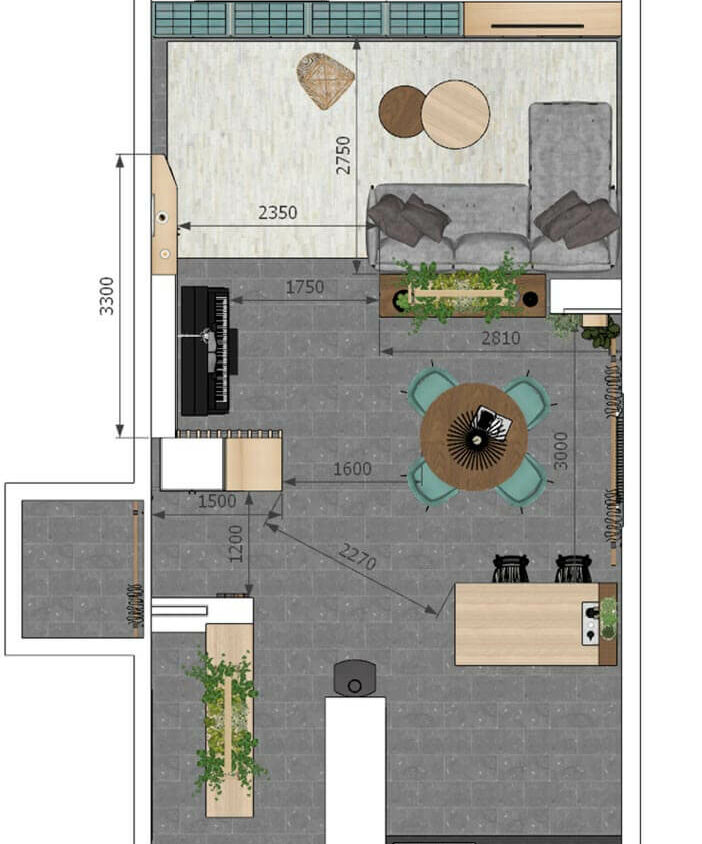 Plan d'architecte du réaménagement d'un séjour près de Lausanne