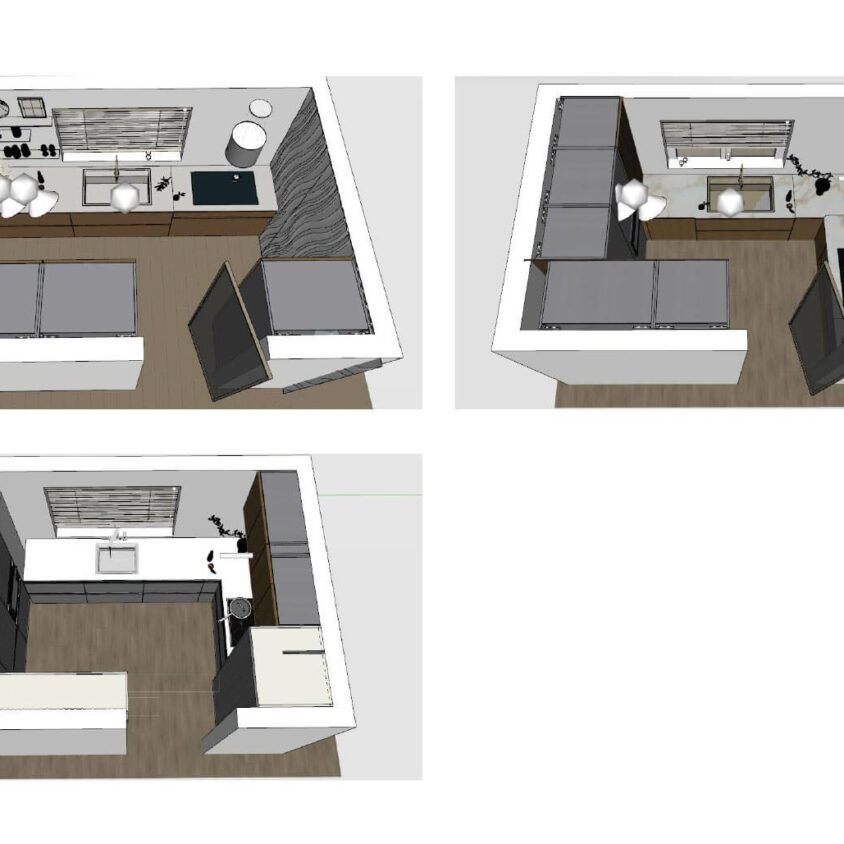 Rénovation de cuisine à Les Cullayes près de Lausanne, variantes projet vue dessus