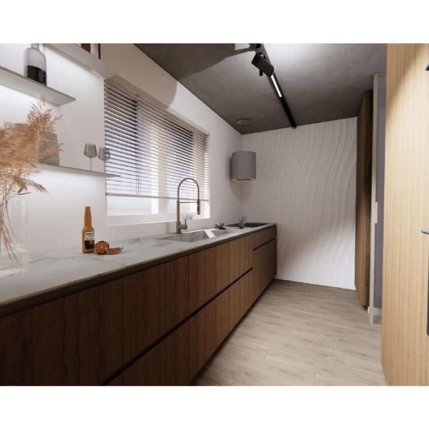 Rénovation de cuisine à Les Cullayes près de Lausanne, vue 3D projet