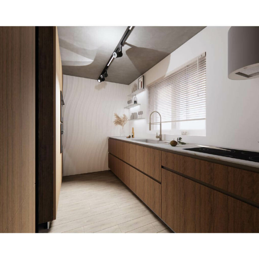 Rénovation de cuisine à Les Cullayes près de Lausanne, vue 3D projet