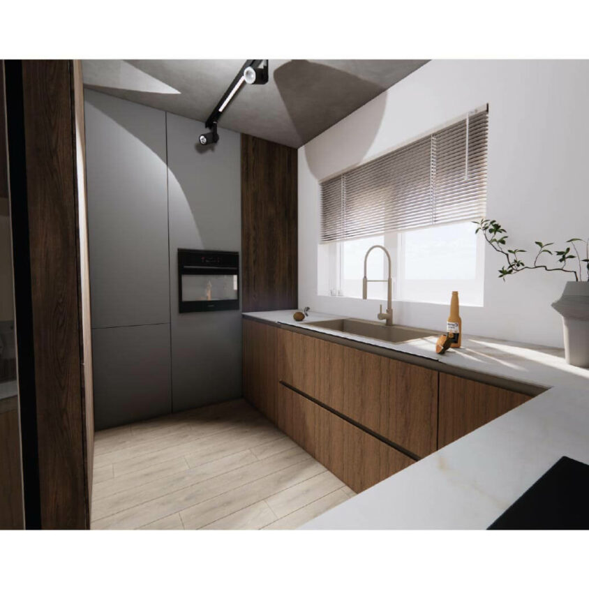 Rénovation de cuisine à Les Cullayes près de Lausanne, vue 3D projet