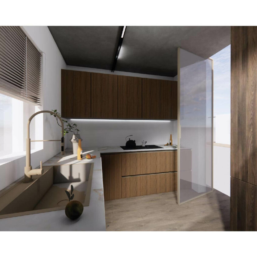 Rénovation de cuisine à Les Cullayes près de Lausanne, vue 3D projet