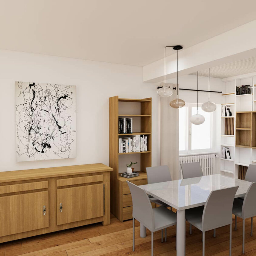 Rendu 3D du projet de rénovation de salon au Luxembourg en angle