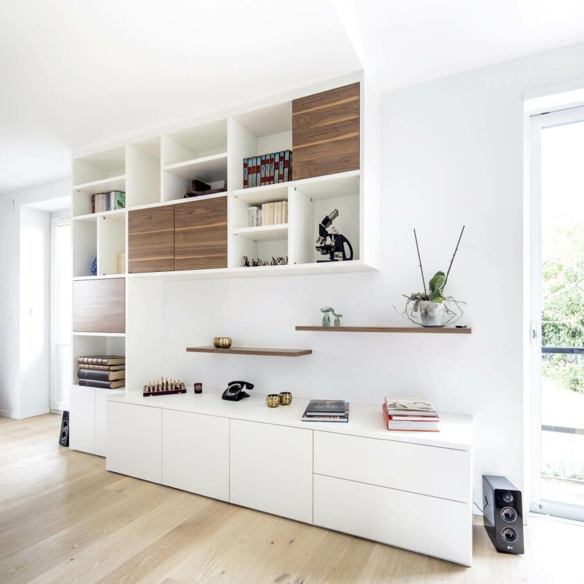 bibliotheque etagere murale blanc bois perspective arlon - meubles sur mesure
