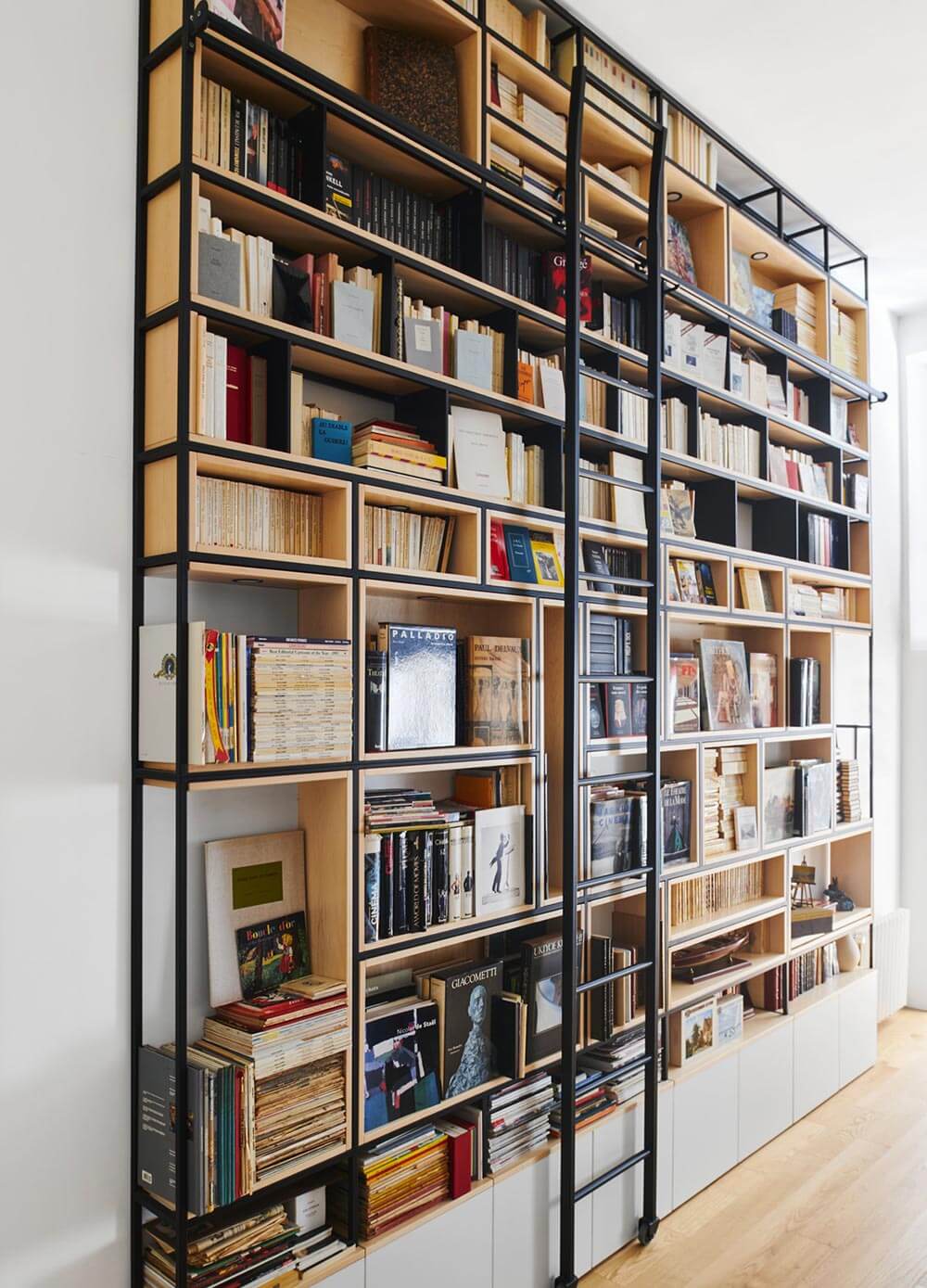 bibliotheque sur mesure bois metal geneve hauteur echelle - meubles sur mesure