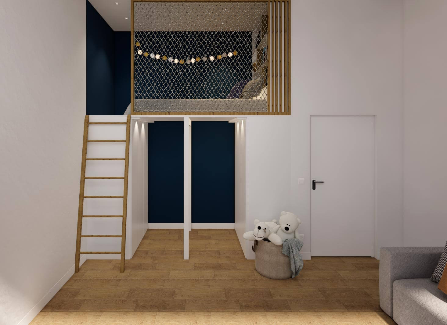 Mezzanine sur mesure avec dressing dans chambre ado à Tolochenaz près Lausanne projet 3D