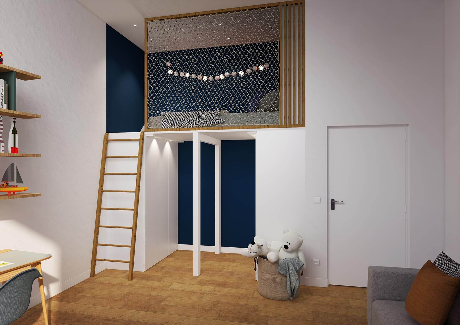 Mezzanine sur mesure avec dressing dans chambre ado à Tolochenaz près Lausanne