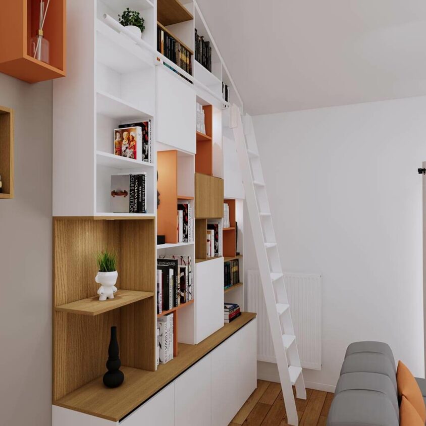 Projet 3D de la bibliothèque sur mesure à Hostert rendu 3D perspective