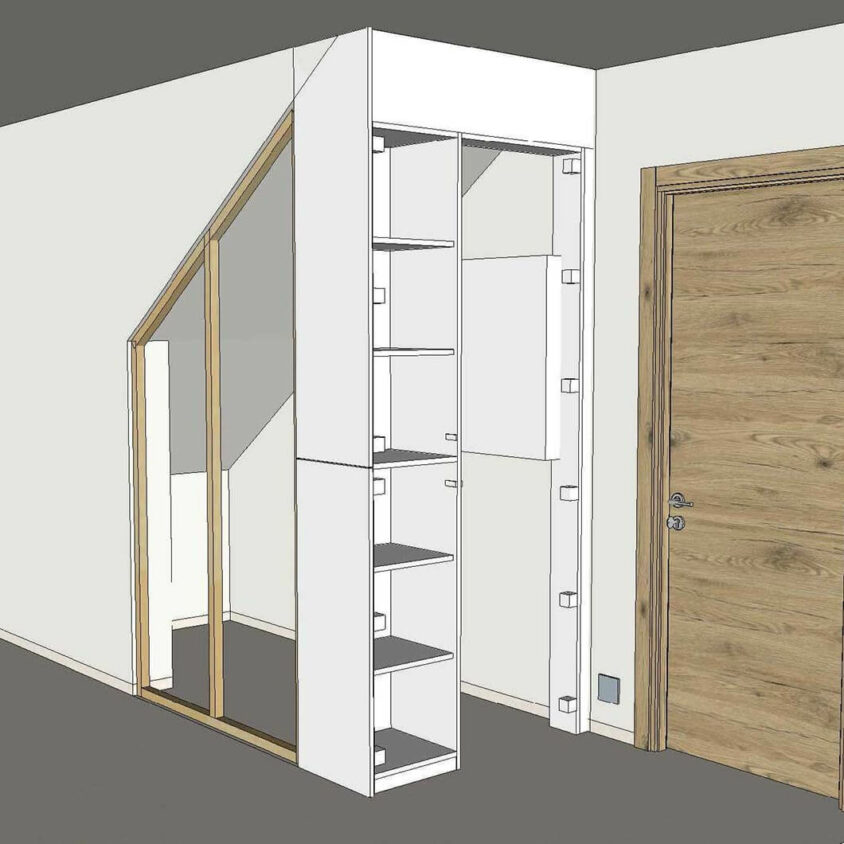 amenagement entree lausanne meuble sous escalier blanc plan 3d - meubles sur mesure