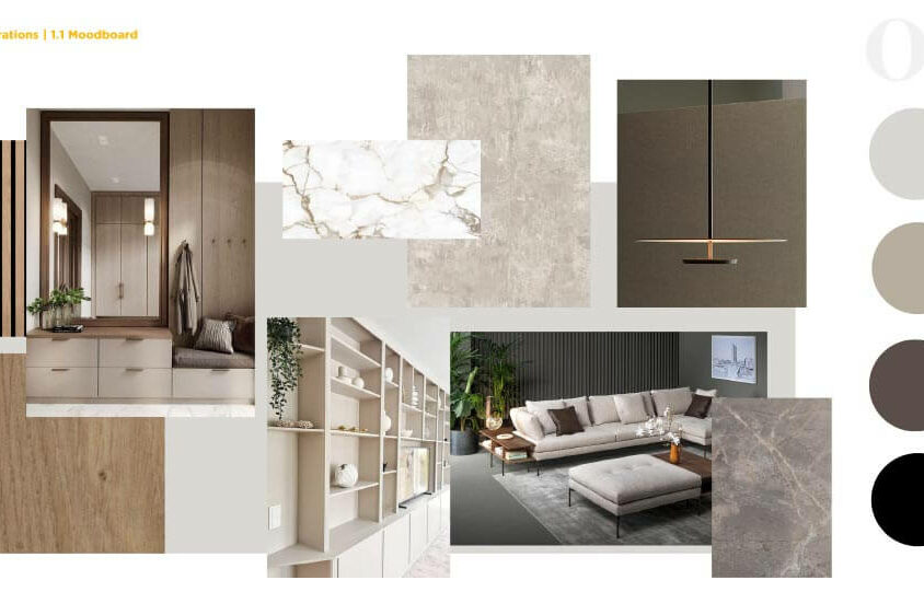 Moddboard pour projet d'aménagement intérieur d'un appartement neuf à Hesperange