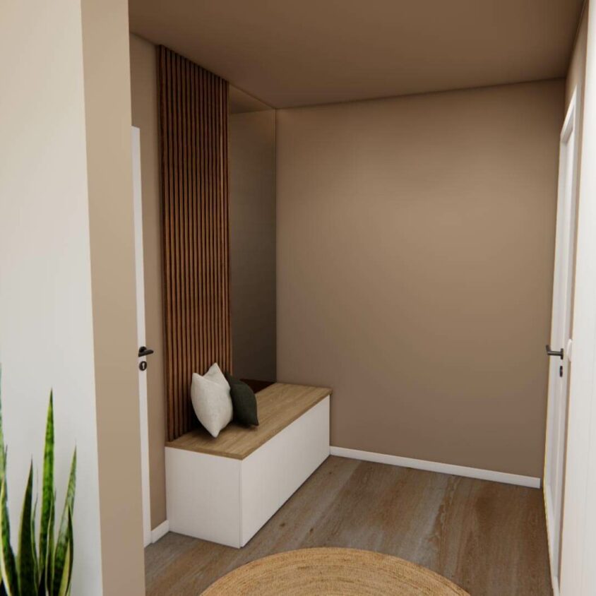 Rendu 3D meuble d'entrée pour projet d'aménagement intérieur d'un appartement neuf à Hesperange