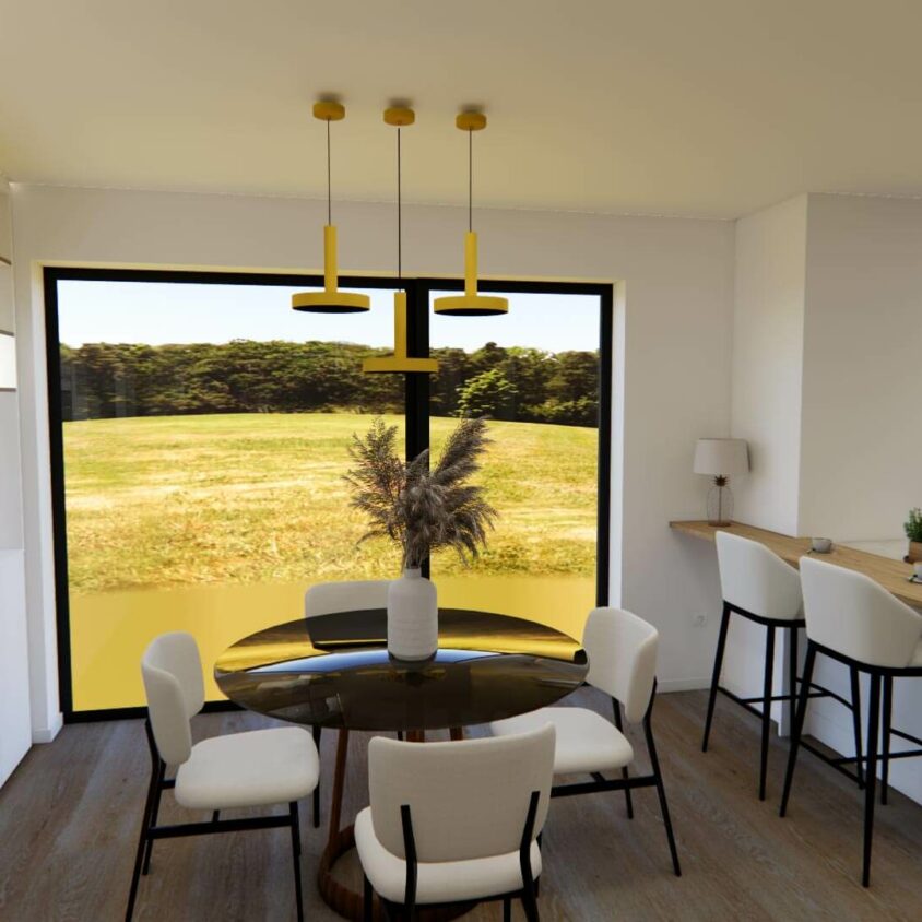 Rendu 3D coin séjour pour projet d'aménagement intérieur d'un appartement neuf à Hesperange