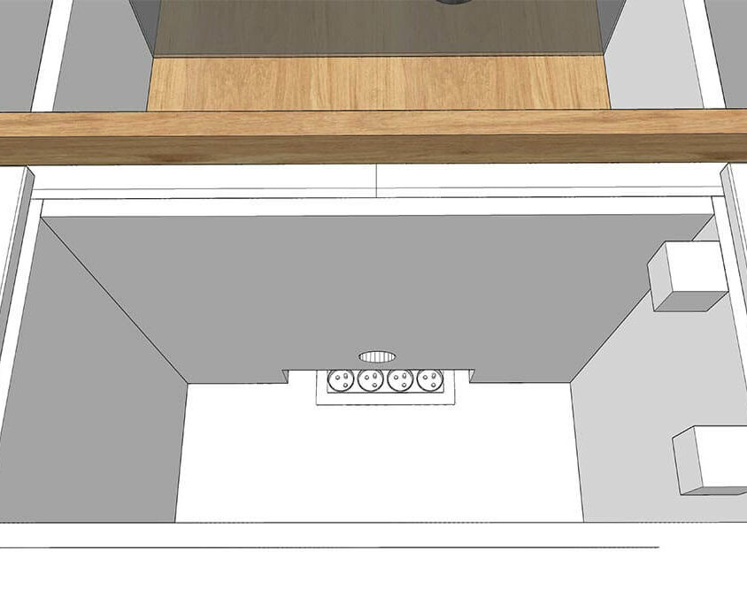 Détail d'un projet 3D de Bibliothèque sur mesure réalisée à Lintgen au Luxembourg par BeHome Interiors