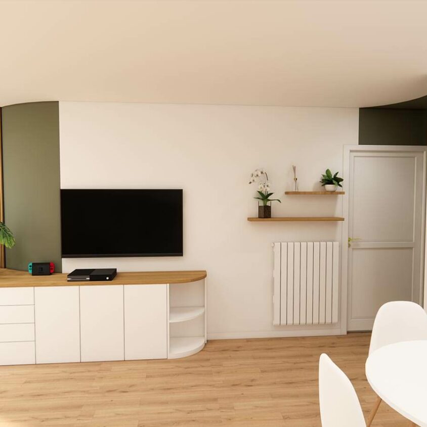 Rendu 3D de projet de Bureau sur mesure arrondi dans un appartement à Peppange au Luxembourg
