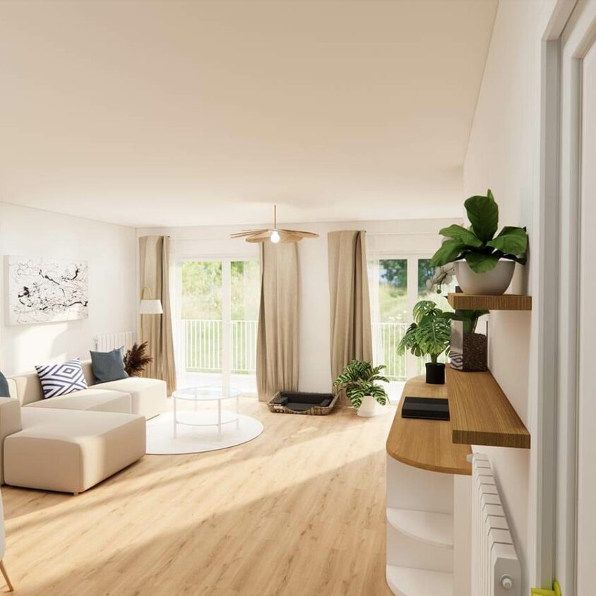 Rendu 3D de projet de Bureau sur mesure arrondi dans un appartement à Peppange au Luxembourg