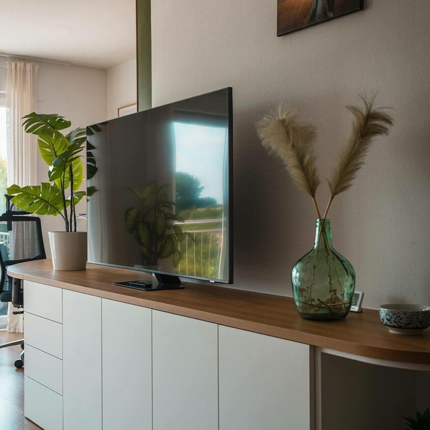 Bureau sur mesure arrondi dans un appartement à Peppange au Luxembourg