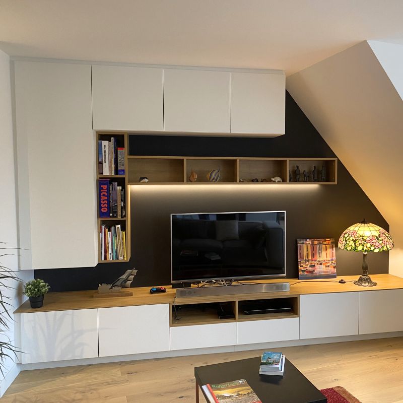 idee meuble tv sur mesure sous pente geneve - meubles sur mesure