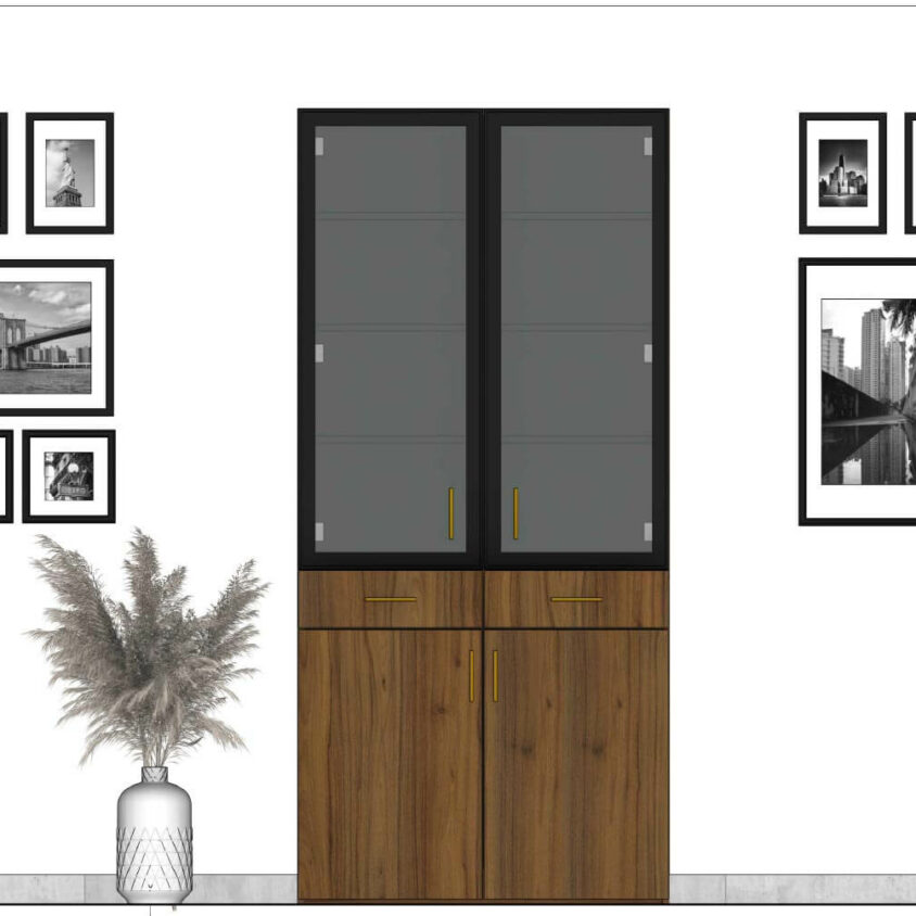 Plan 2D avec cotes d'un buffet sur mesure à Hesperange