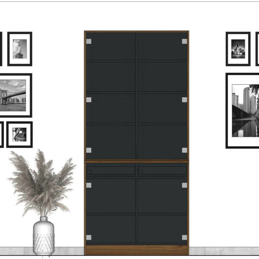 Plan 2D avec cotes d'un buffet sur mesure à Hesperange