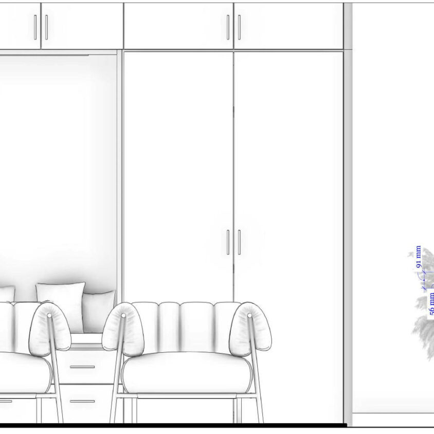 Plan 2D avec cotes d'une armoire sur mesure à Hesperange