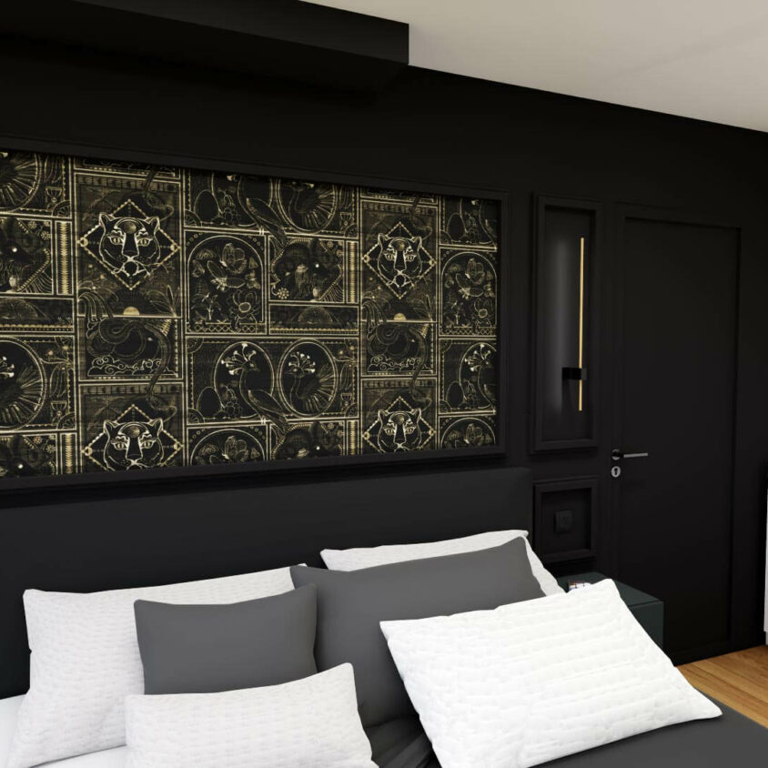Aménagement de chambre à Lenningen avec mur décoré projet 3D