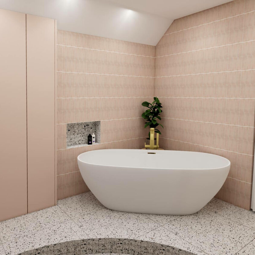 Aménagement de salle de bain à Lenningen rendu 3D du projet vue baignoire