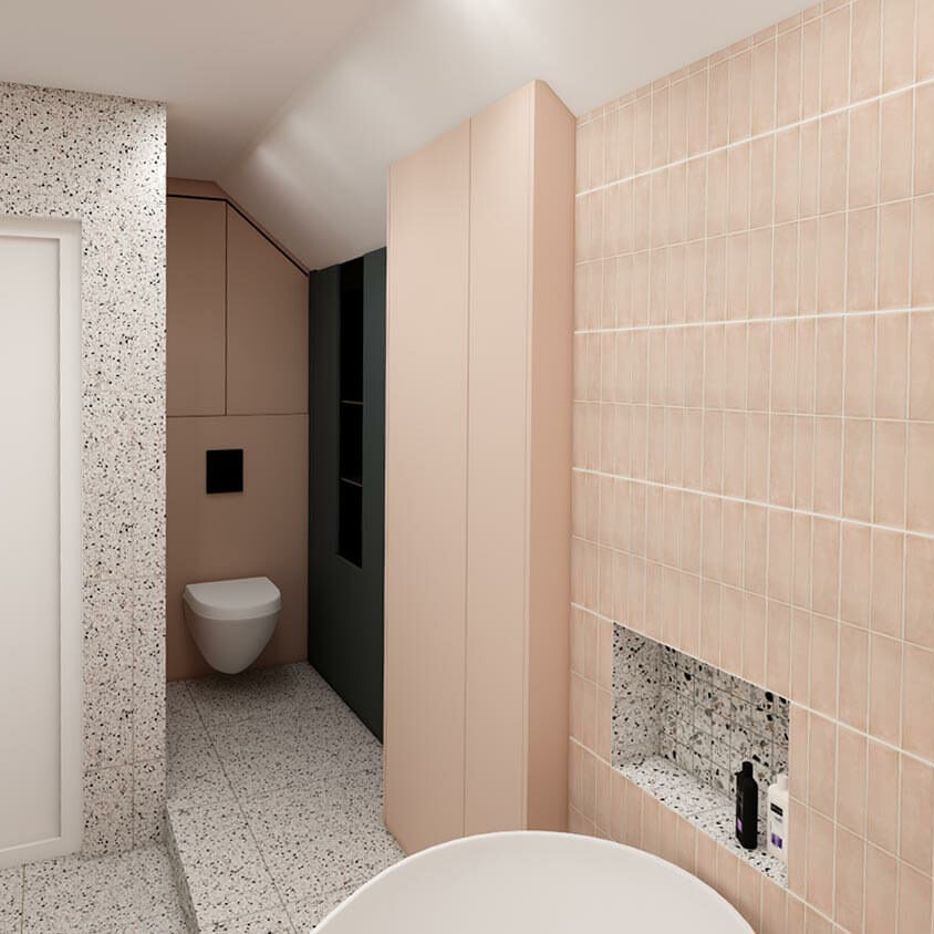 Aménagement de salle de bain à Lenningen rendu 3D du projet vue toilettes