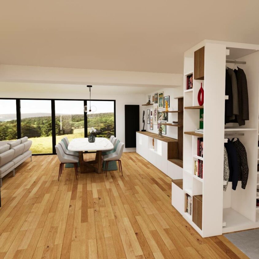 Aménagement de salon à Lenningen vue projet 3D ensemble