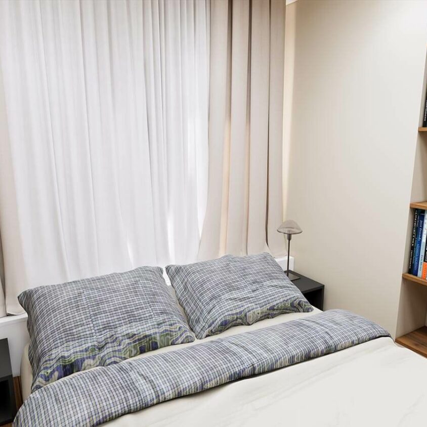 Réménagement d'intérieur d'une bibliothèque dans un salon à Beggen plan 3D du projet