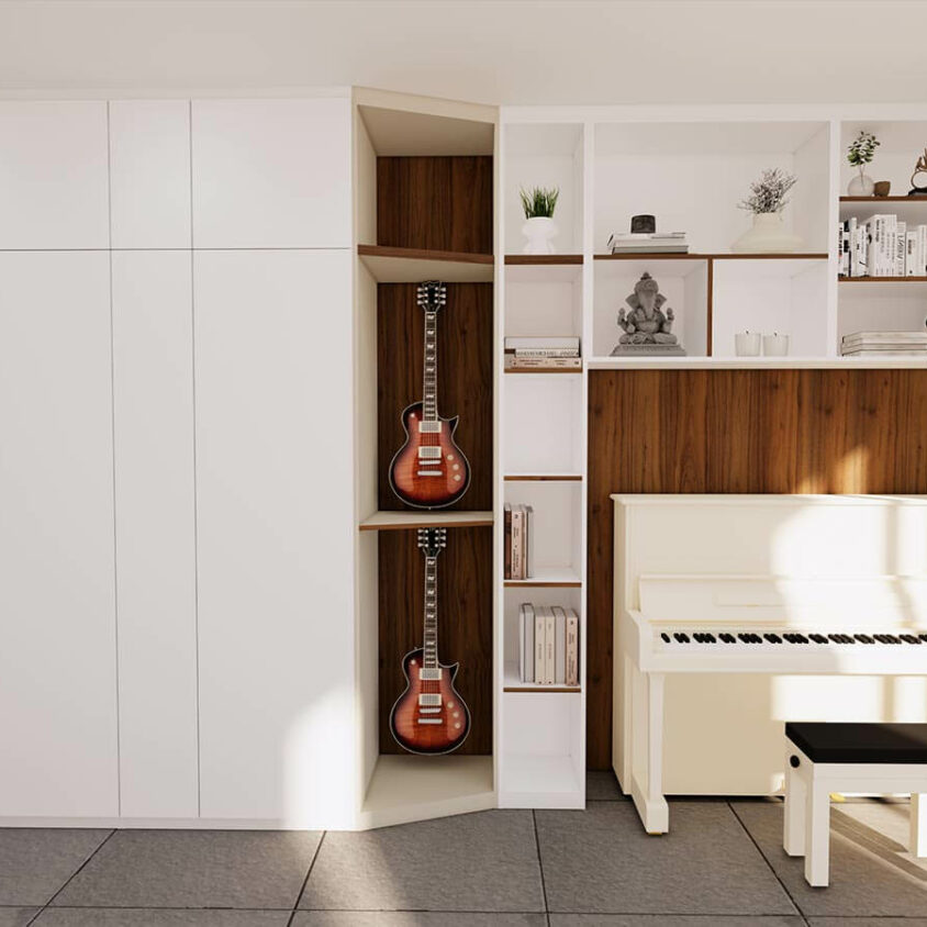 Réménagement d'intérieur d'une bibliothèque dans un salon à Beggen plan 3D du projet