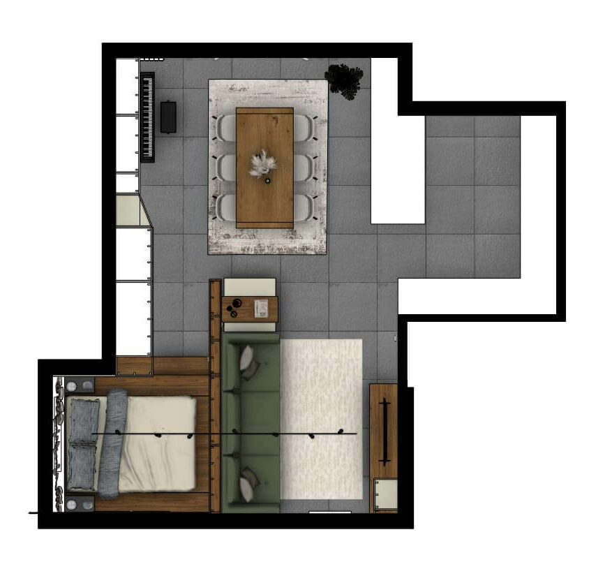 Réménagement d'intérieur d'une bibliothèque dans un salon à Beggen plan au sol du projet