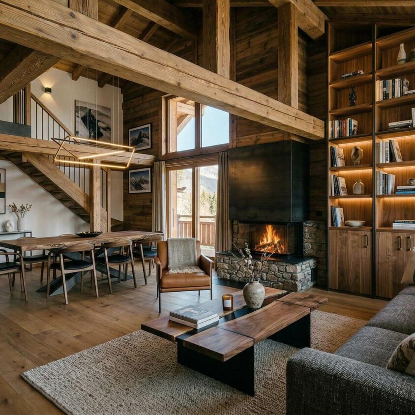 Aménagement intérieur de chalet contemporain en montagne