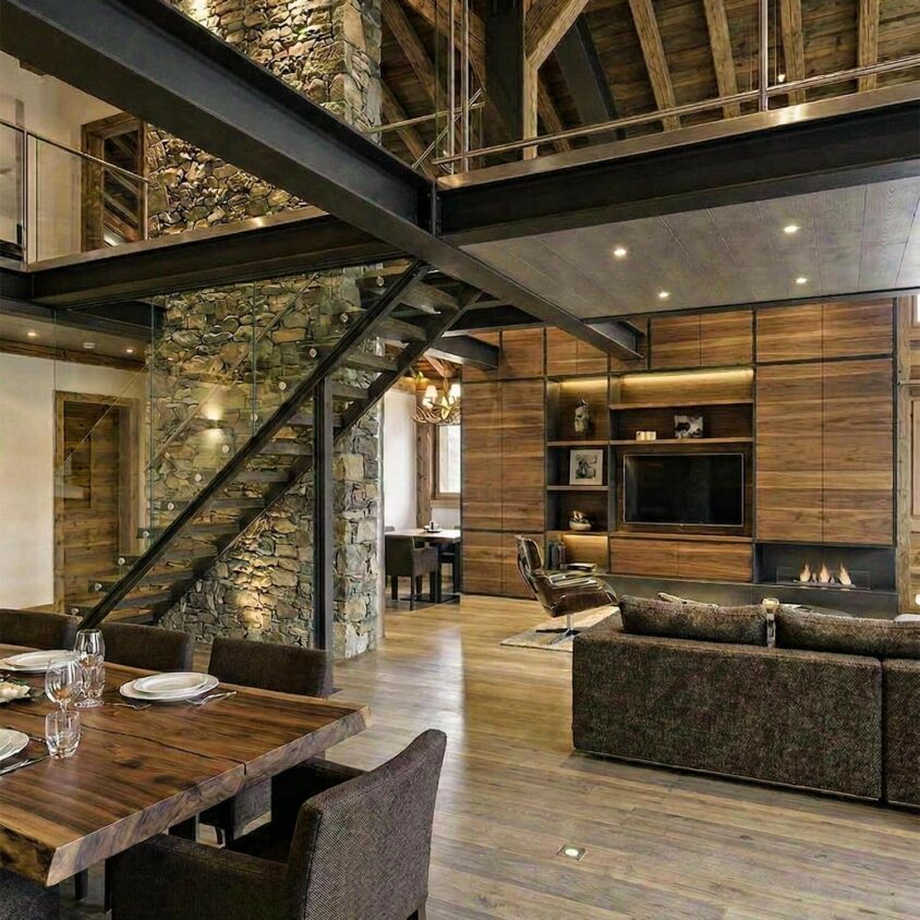 Aménagement d'intérieur contemporain dans un chalet