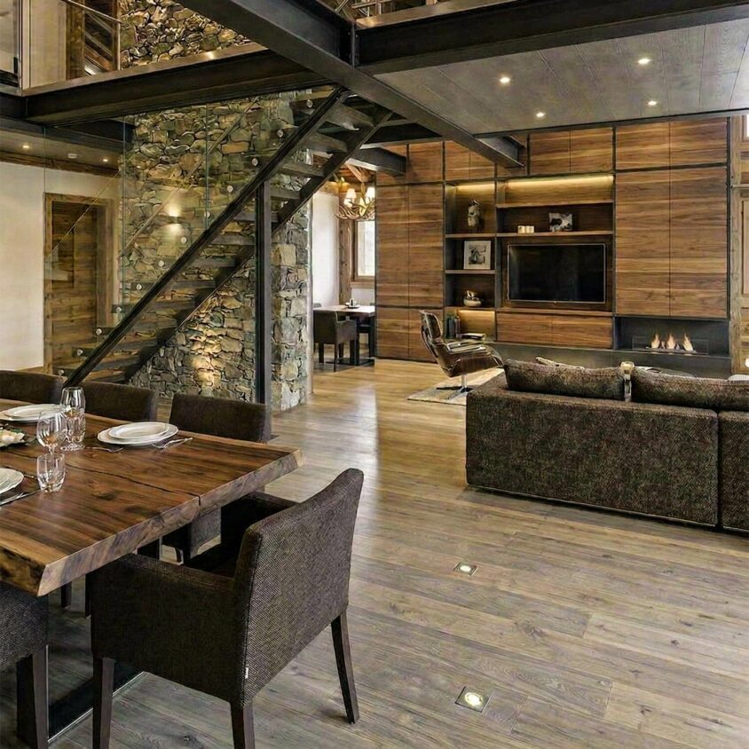 Aménagement d'intérieur contemporain dans un chalet