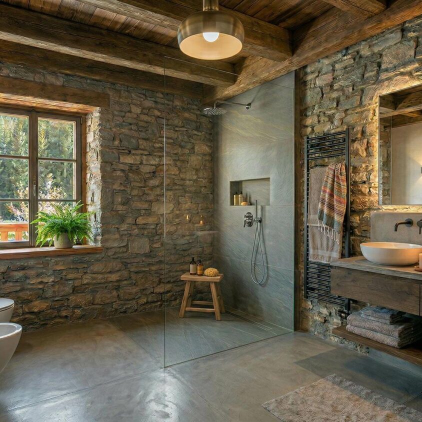 Aménagement intérieur de salle de bain dans un chalet contemporain