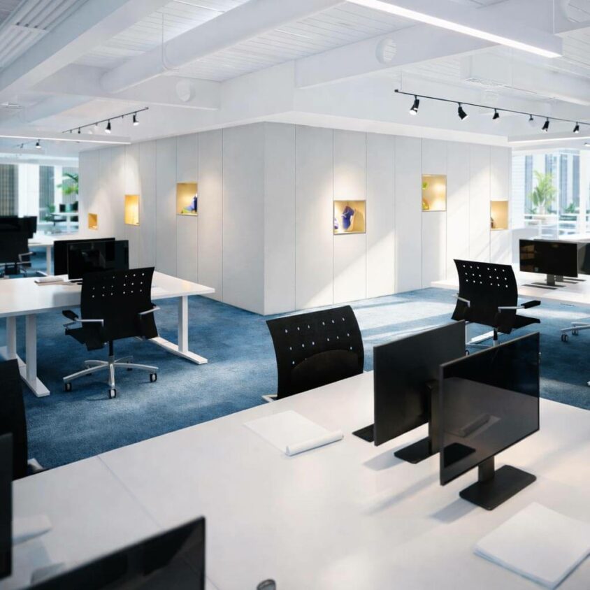 Aménagement d'un open space dans des bureaux d'entreprise à Lausanne par BeHome Interiors