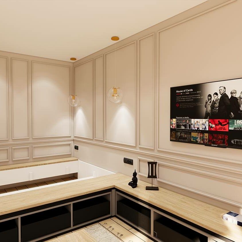 Vue 3D projet meuble lit pour un aménagement intérieur d'un studio destiné à la location